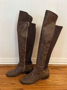 Michael Kors Brown Snake-Embossed Over-the-Knee Boots